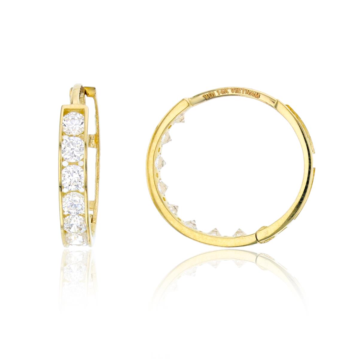 14K Yellow Gold Rnd CZ 13.5x2.5mm Channel Huggie Earring