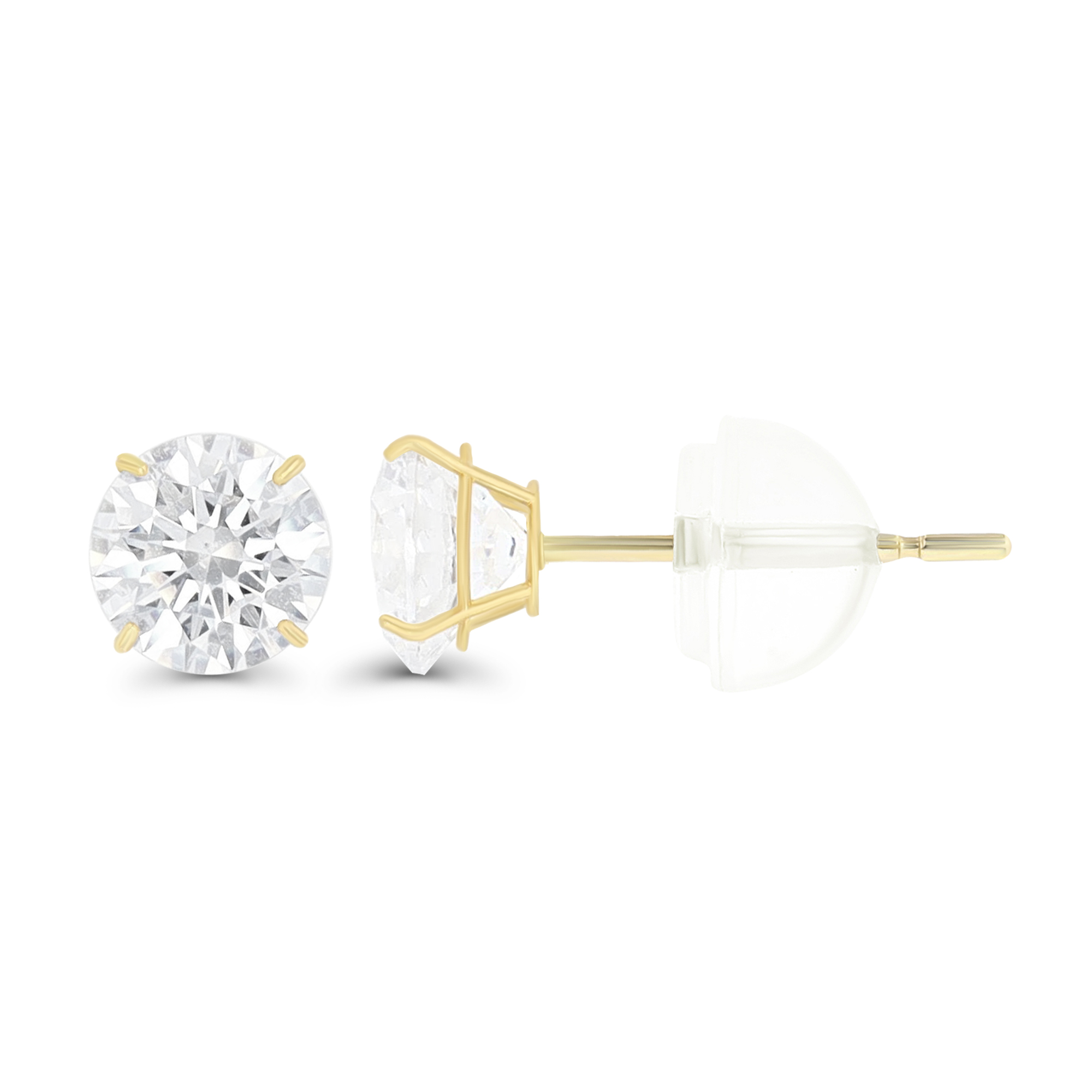14K Yellow Gold 7mm Round CZ Basket Solitaire Earring