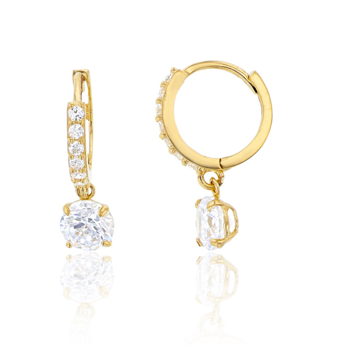 14K Yellow Gold 5mm Rnd CZ Dangling on Huggie Earring