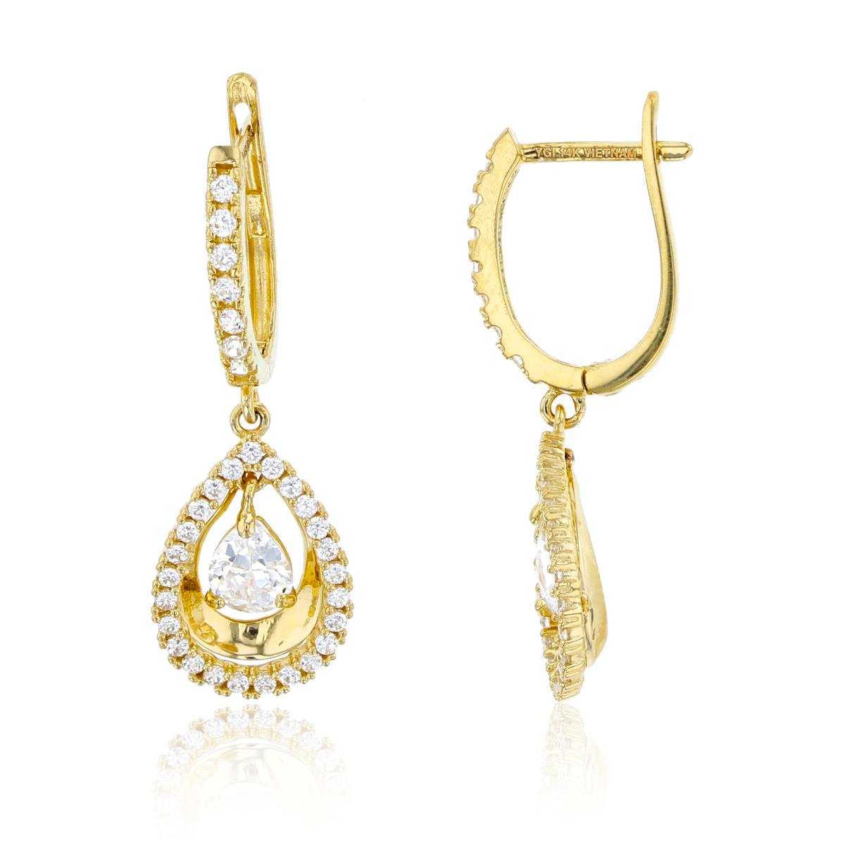 10K Yellow Gold Rnd & 5x4mm PS CZ Dancing Drop Open PS-Bottom/ Huggie Top Earring