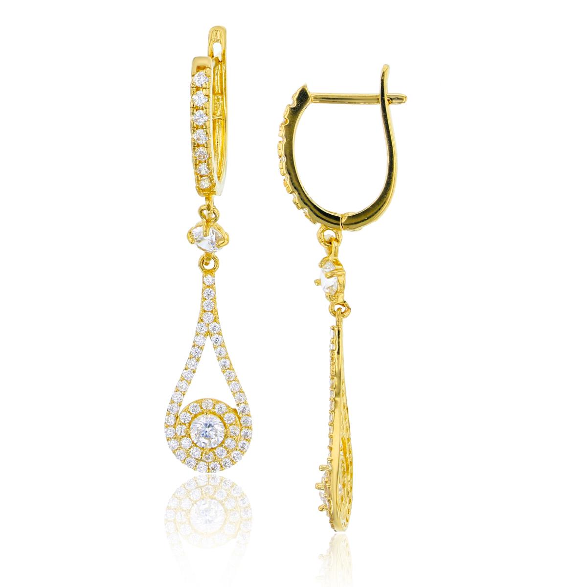 10K Yellow Gold Rnd CZ  Dangling Drop Bottom & Huggie Top Earring
