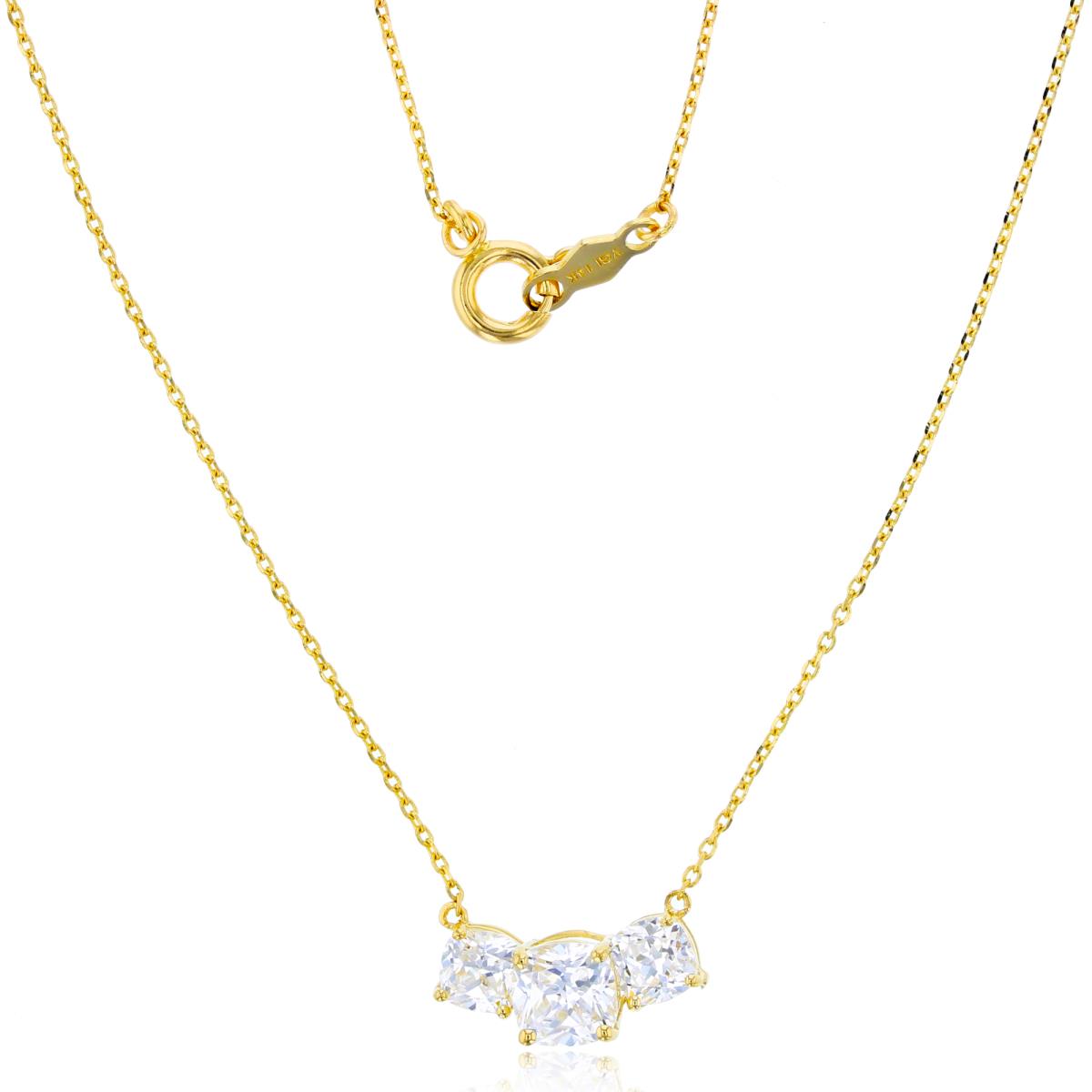 14K Yellow Gold 5mm/4mm Cu CZ 3-Stones Bar 18"Necklace
