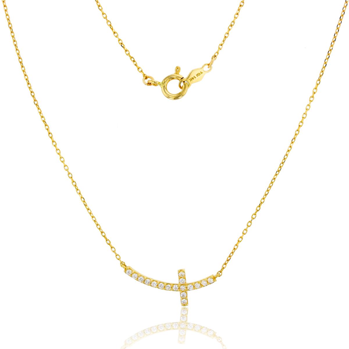 14K Yellow Gold Rnd CZ Cross 18"Necklace