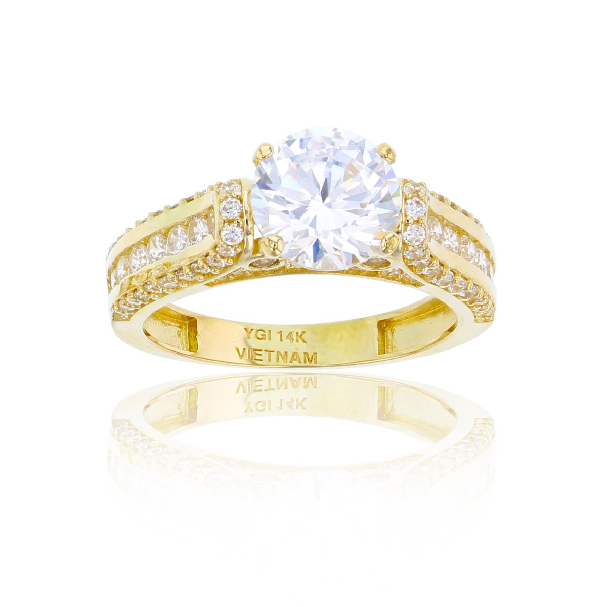 10K Yellow Gold 8mm Rnd CZ Center & Rnd CZ Channel on Side Engagement Ring