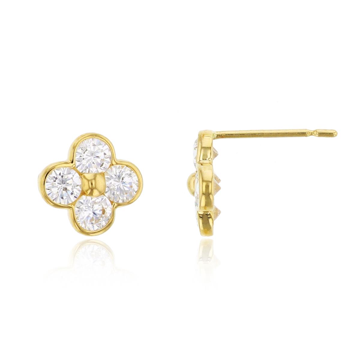 10K Yellow Gold 3mm Rnd CZ Bezel Flower Studs