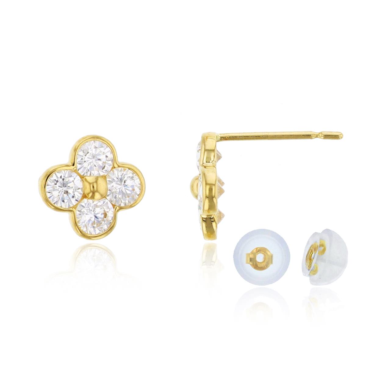 10K Yellow Gold 3mm Rnd CZ Bezel Flower Studs with Silicon Backs