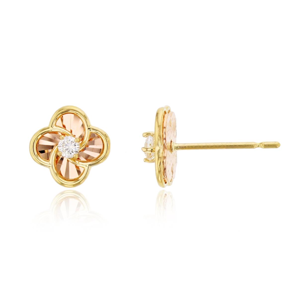 10K Yellow Gold Rnd CZ Center Diamond Cut Flower Studs