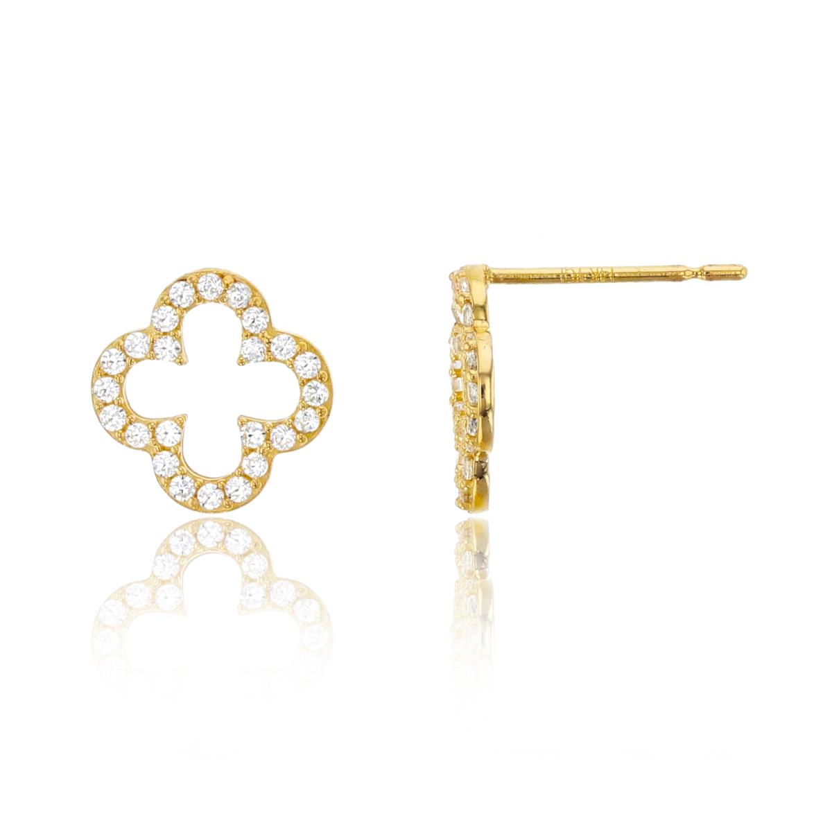 14K Yellow Gold Rnd CZ Open Flower Studs