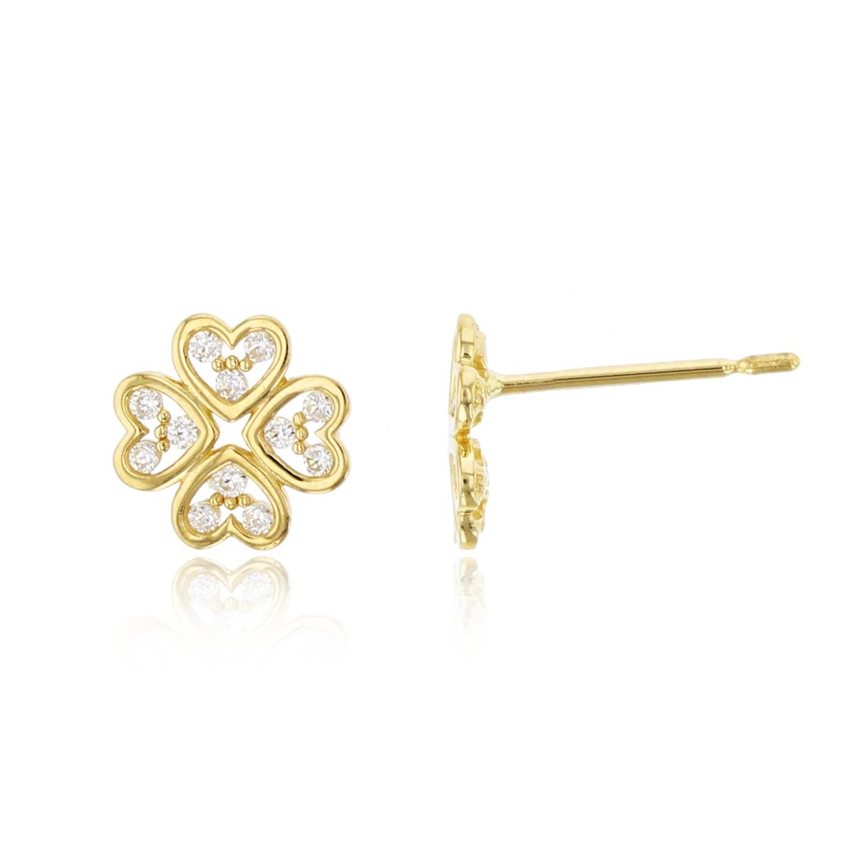 14K Yellow Gold Rnd CZ Flower Studs