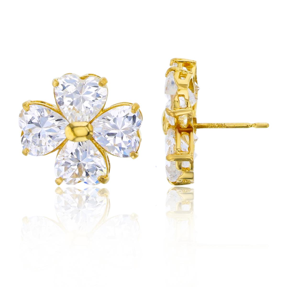 14K Yellow Gold 6mm HS CZ Flower Stud Earring