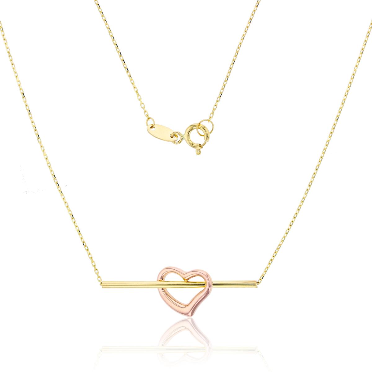 14K Yellow & Rose Gold Polished Heart & Tube 18" Necklace