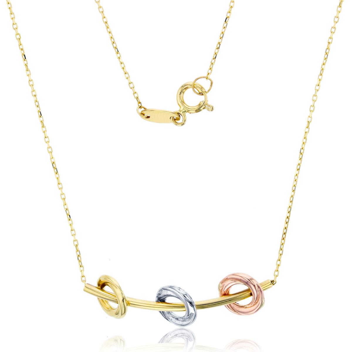 14K Tri-Color Gold Polished Circles & Curved Tube 18" Necklace