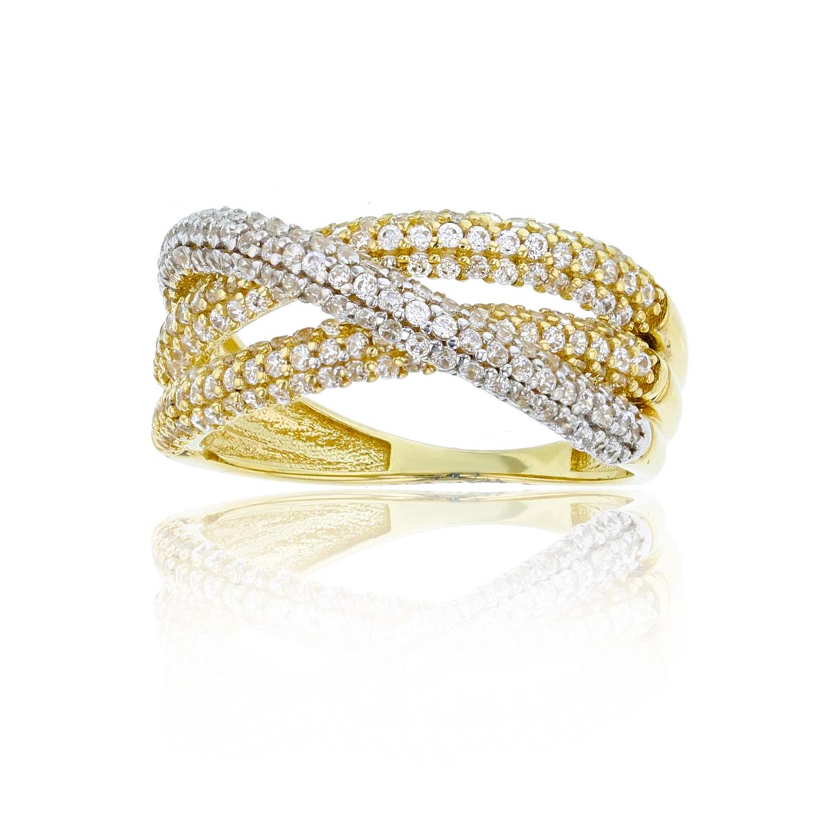 10K Two-Tone Gold Micropave Triple Overlapping Band Ring