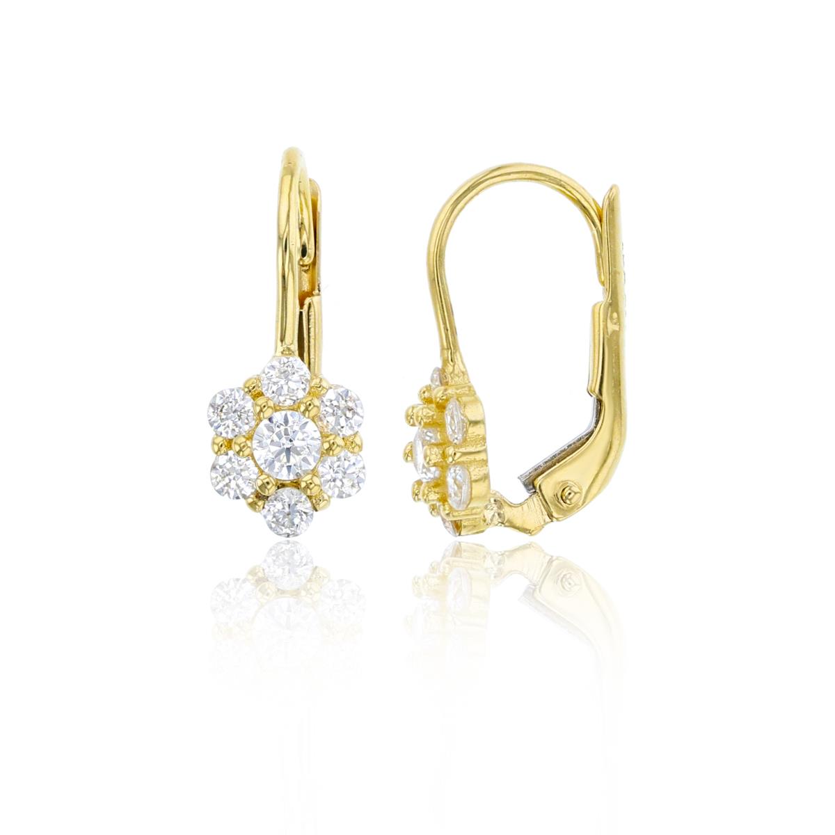 10K Yellow Gold Flower CZ Leverback Earring