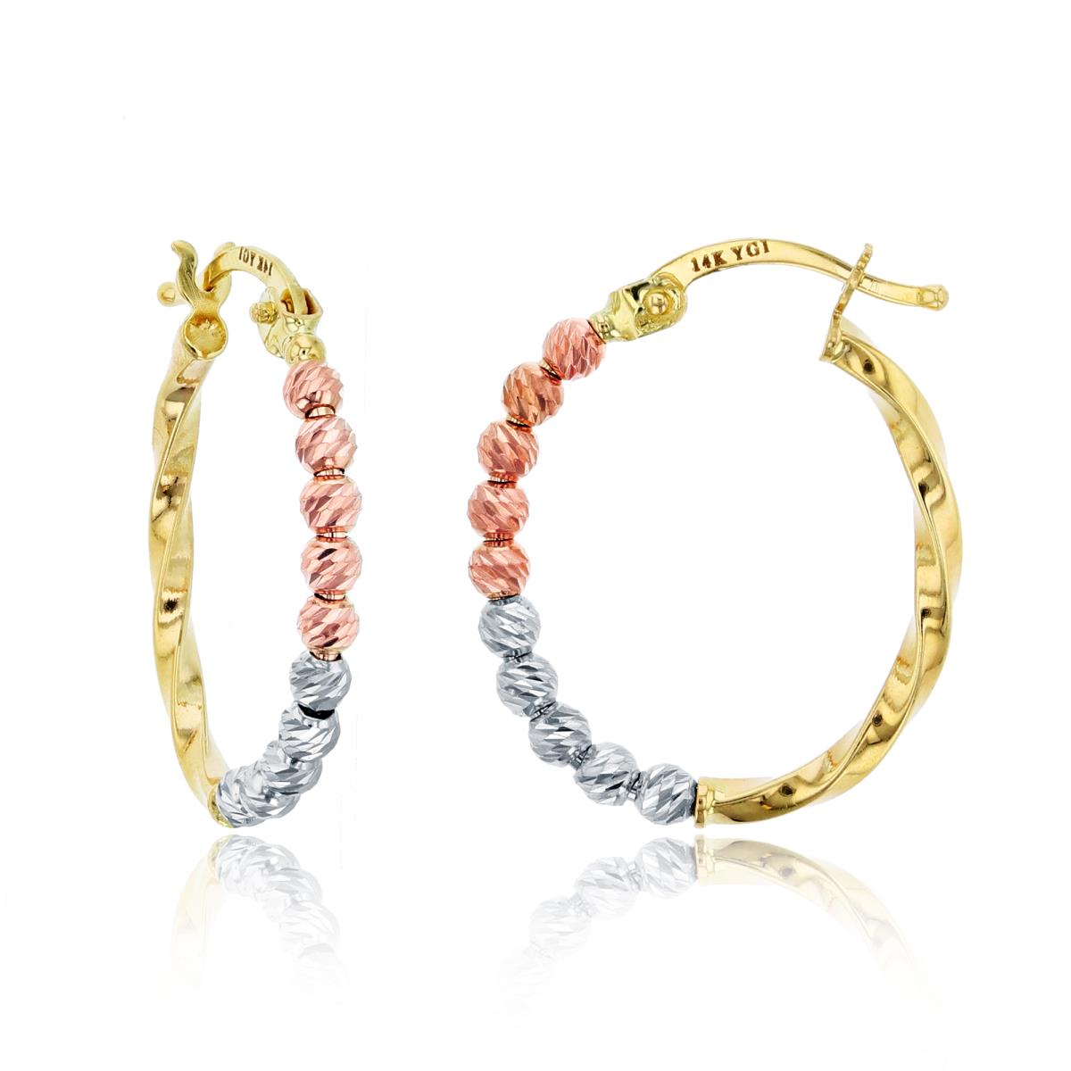 14K Tri-Color Gold DC Beaded Front Hoop Earring