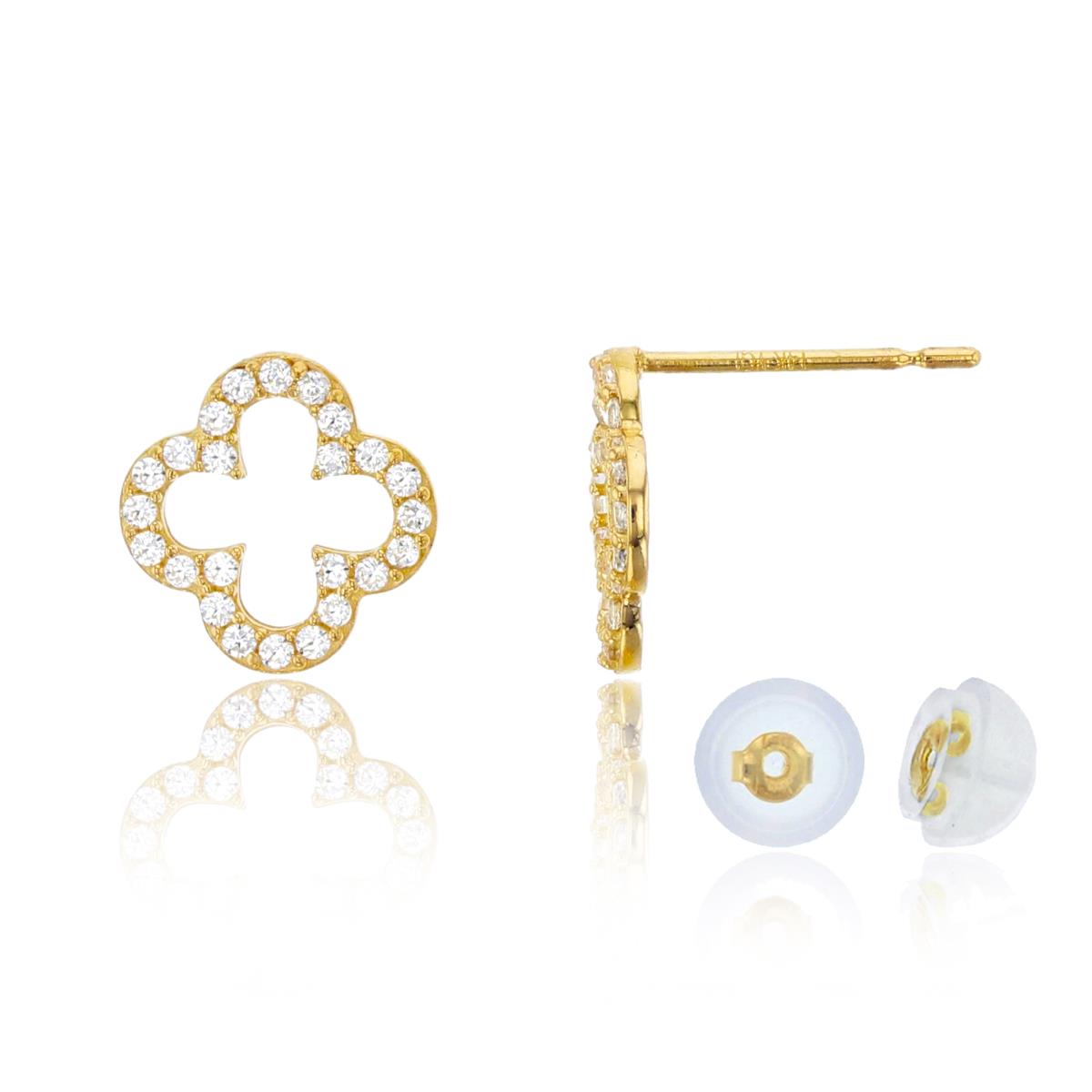 10K Yellow Gold Rnd CZ Open Flower Studs with Silicon Backs