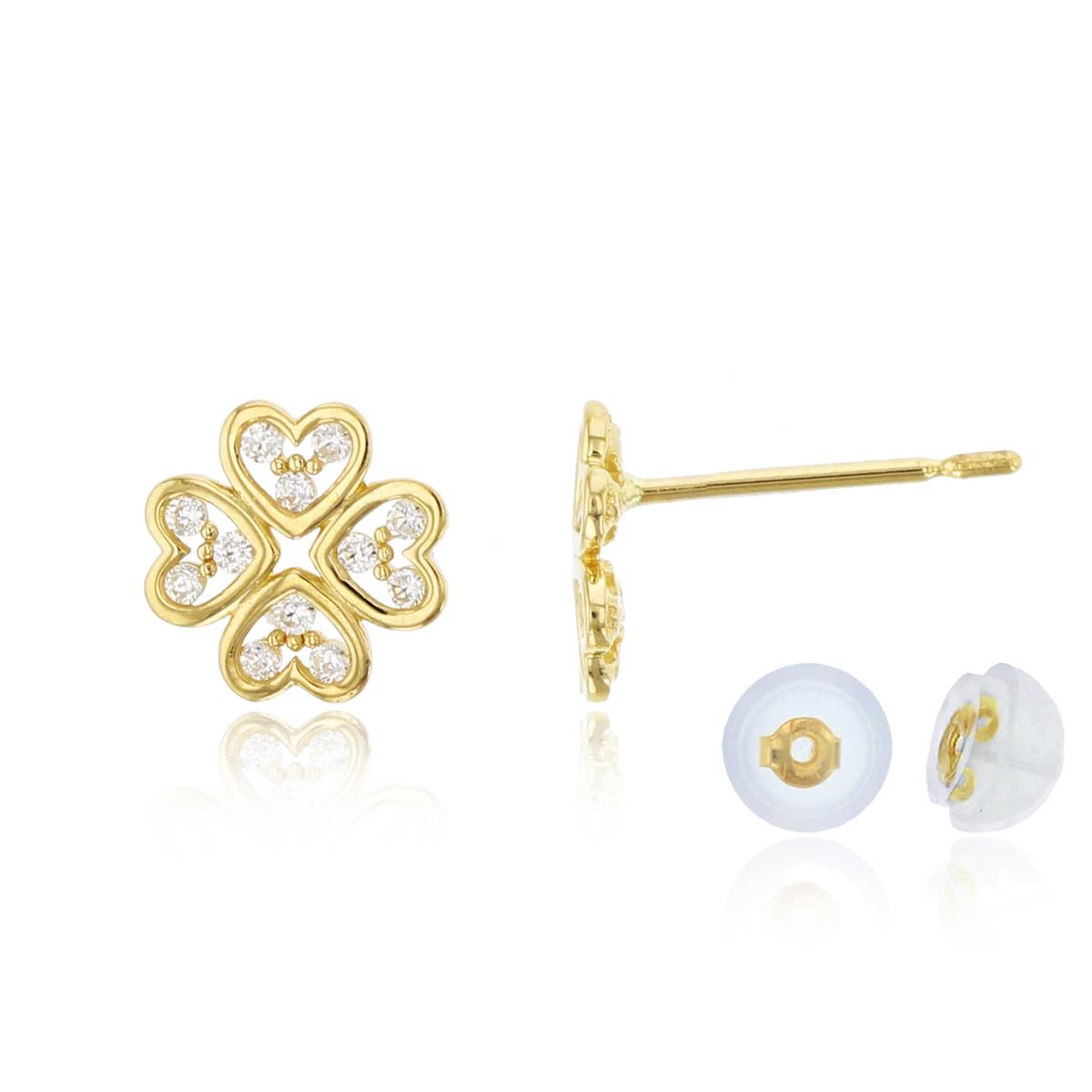 10K Yellow Gold Rnd CZ Flower Studs with Silicon Backs