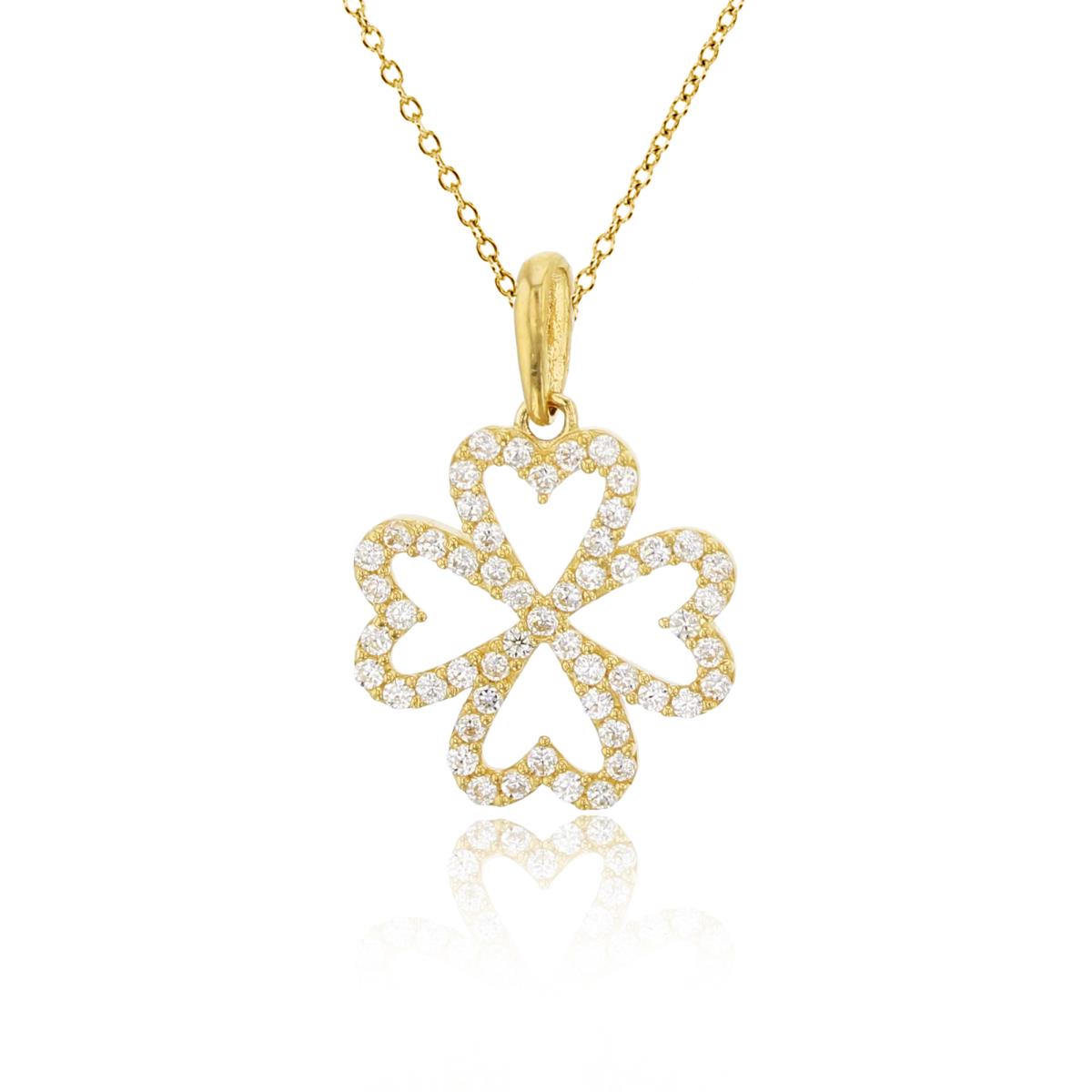 14K Yellow Gold Rnd CZ Open Flower 18"Necklace