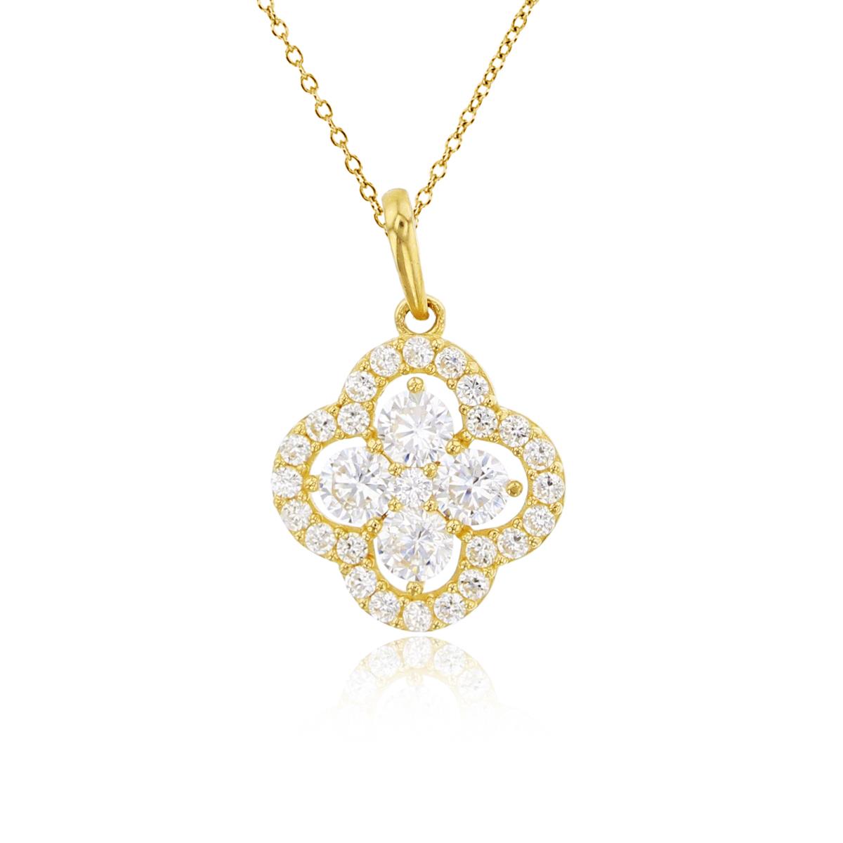 14K Yellow Gold Rnd CZ Flower Halo 18"Necklace