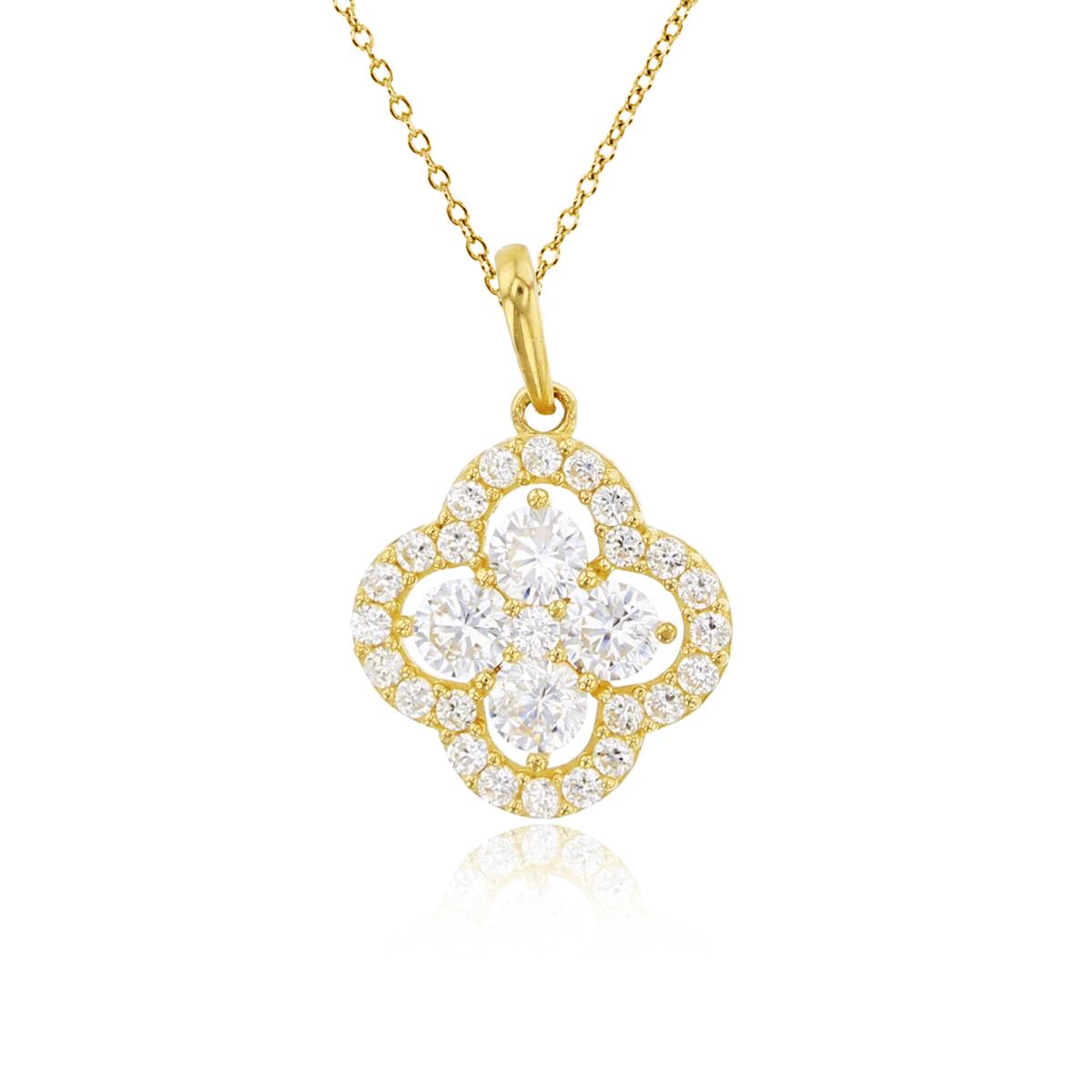 10K Yellow Gold Rnd CZ Flower Halo 18"Necklace
