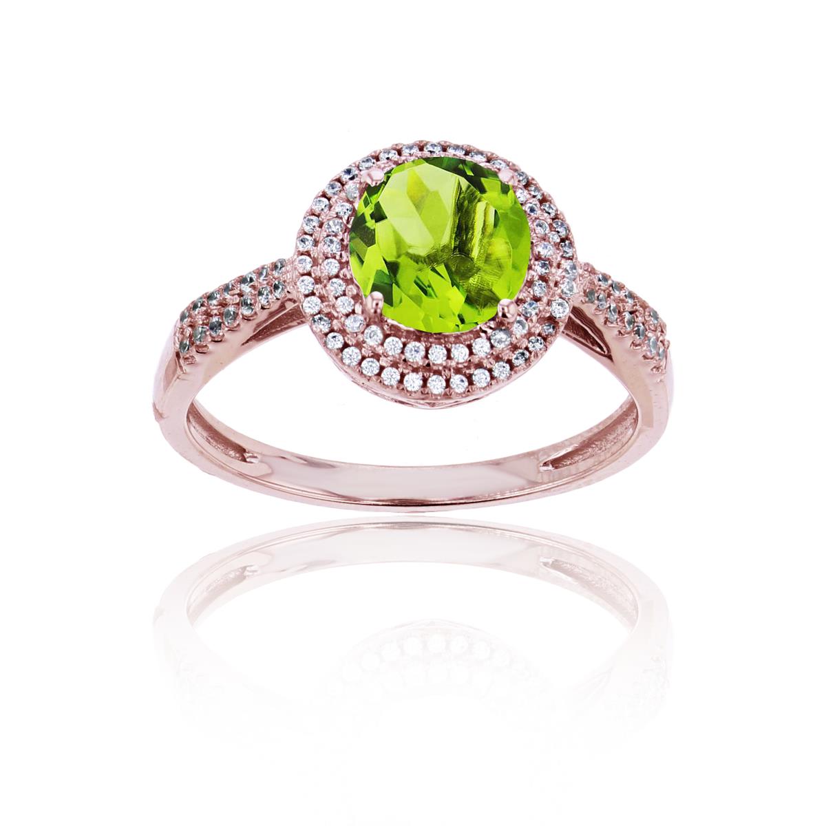 Sterling Silver Rose 0.15 CTTW Rnd Diamond & 7mm Rnd Peridot Double Halo Ring