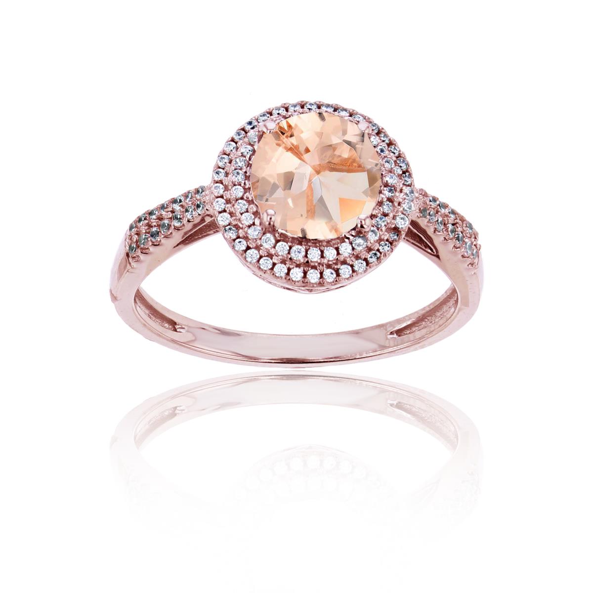 Sterling Silver Rose 0.15 CTTW Rnd Diamond & 7mm Rnd Morganite Double Halo Ring
