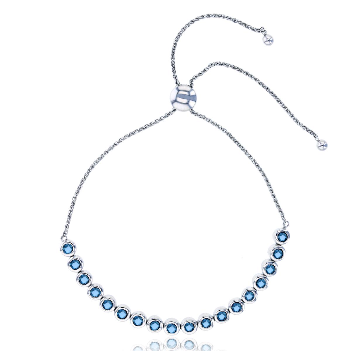 Sterling Silver Rhodium Rd London Blue Topaz Bezel Flexi Adjustable Bolo Bracelet