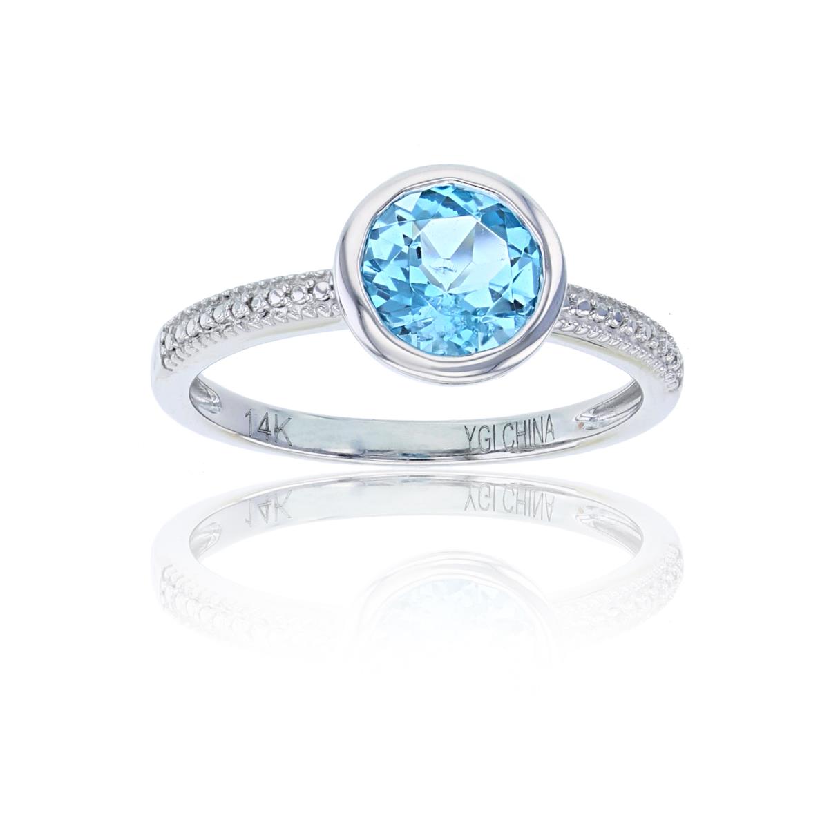 Sterling Silver Rhodium 7mm Rnd Swiss Blue Topaz Bezel Beaded Ring