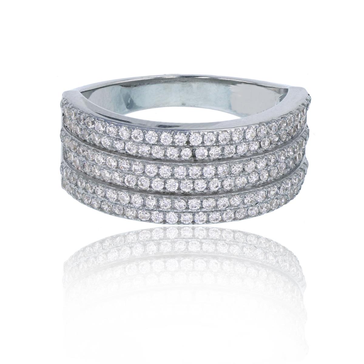 Sterling Silver Rhodium Micropave 6 Row Fashion Ring