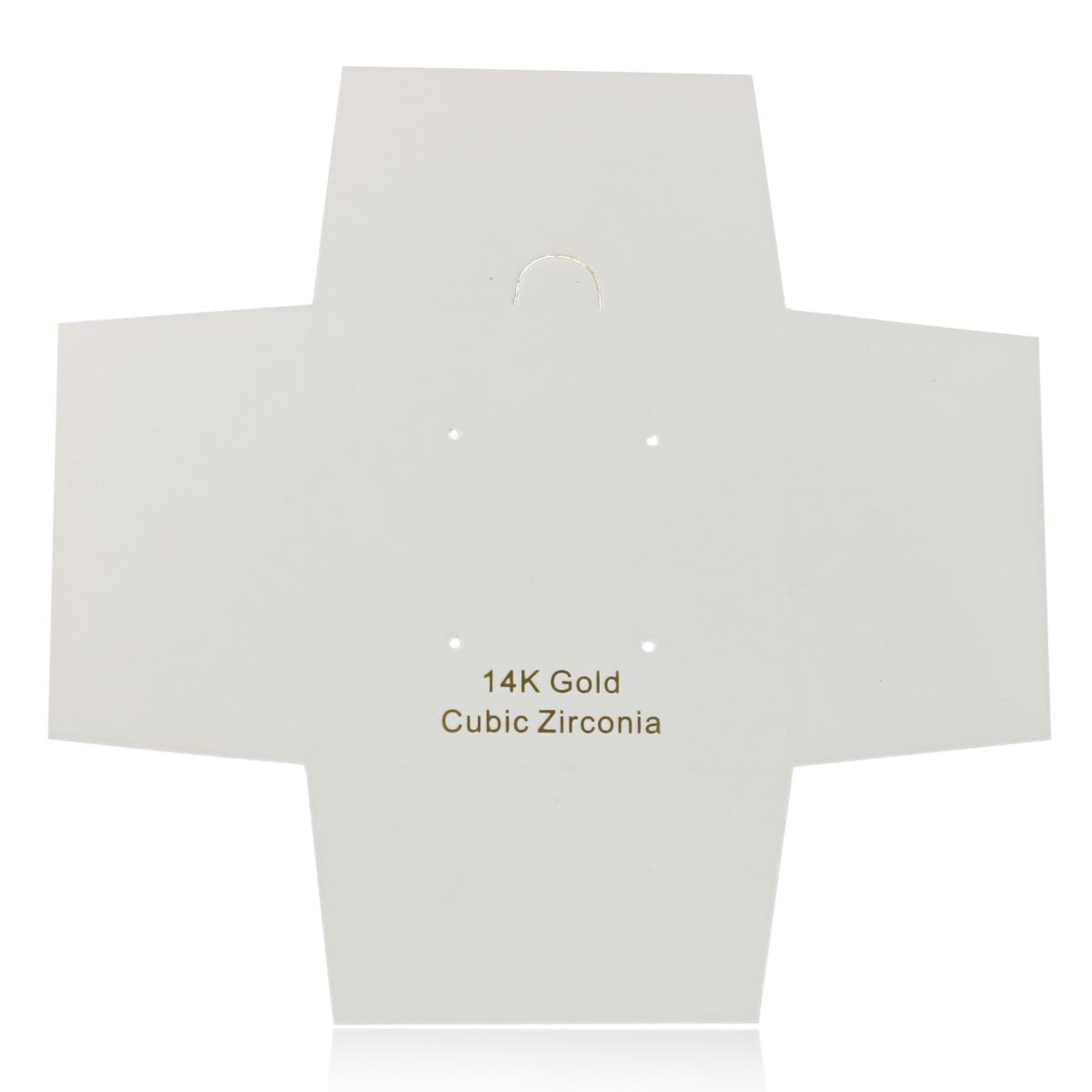 14K Gold Cubic Zirconia 64x64x43mm Art Paper 2 Pairs of Studs Box Insert