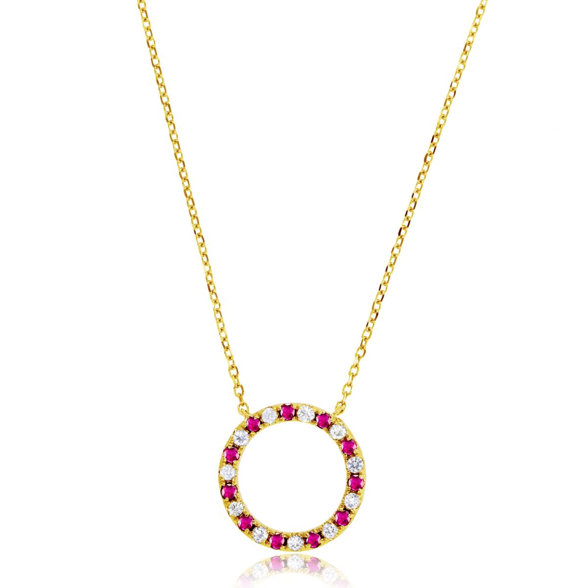 14K Yellow Gold 1.5mm Rnd Ruby & White Sapphire Open Circle 18" Necklace