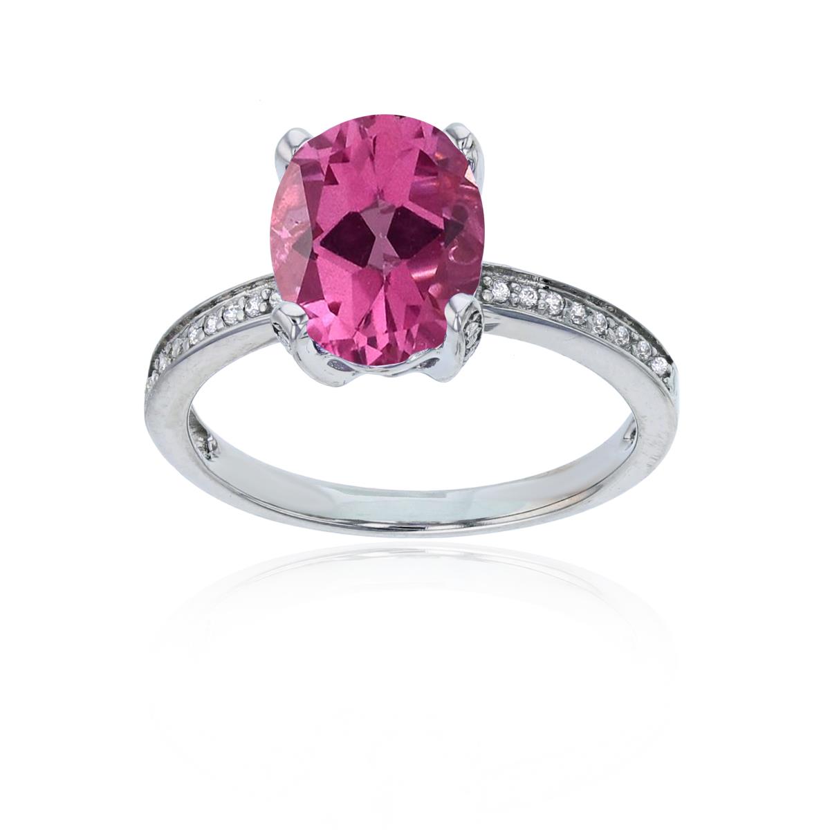 Sterling Silver Rhodium 1mm Cr White Sapphire Channel Set & 10x8-Ov Cr Pink Sapphire Eng Ring