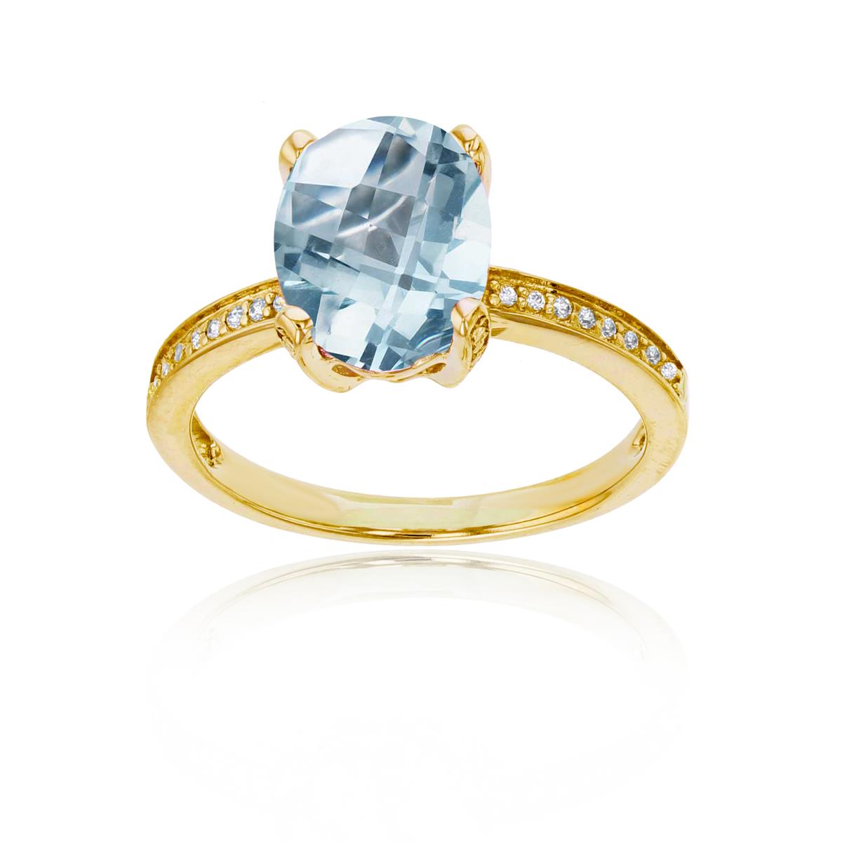 Sterling Silver Yellow 1mm Cr White Sapphire Channel Set & 10x8-Ov Aquamarine Eng Ring