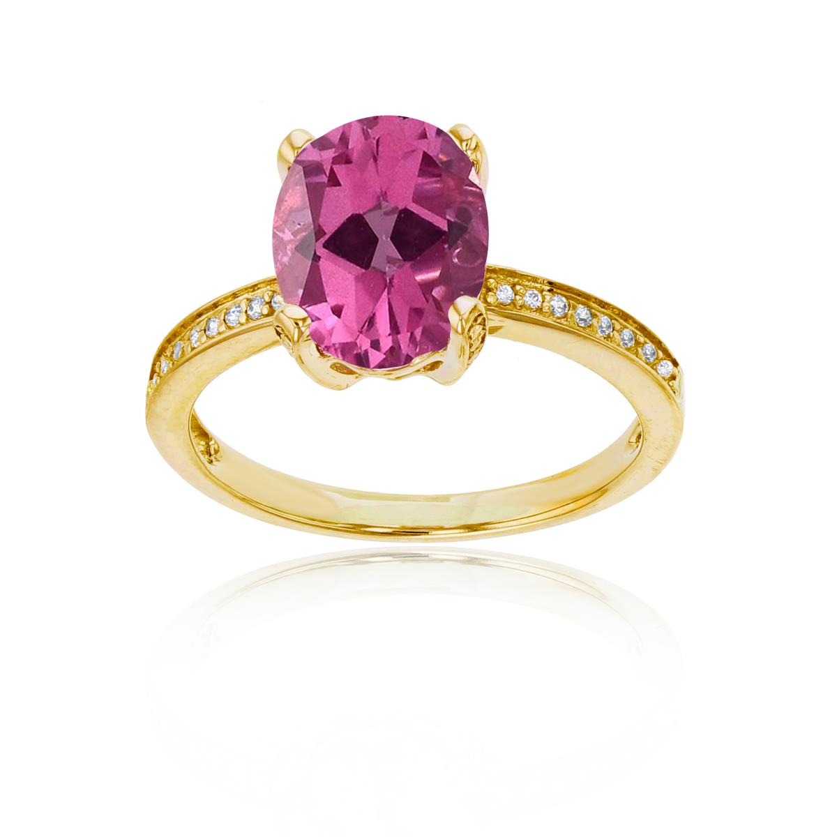 Sterling Silver Yellow 1mm Cr White Sapphire Channel Set & 10x8-Ov Cr Pink Sapphire Eng Ring