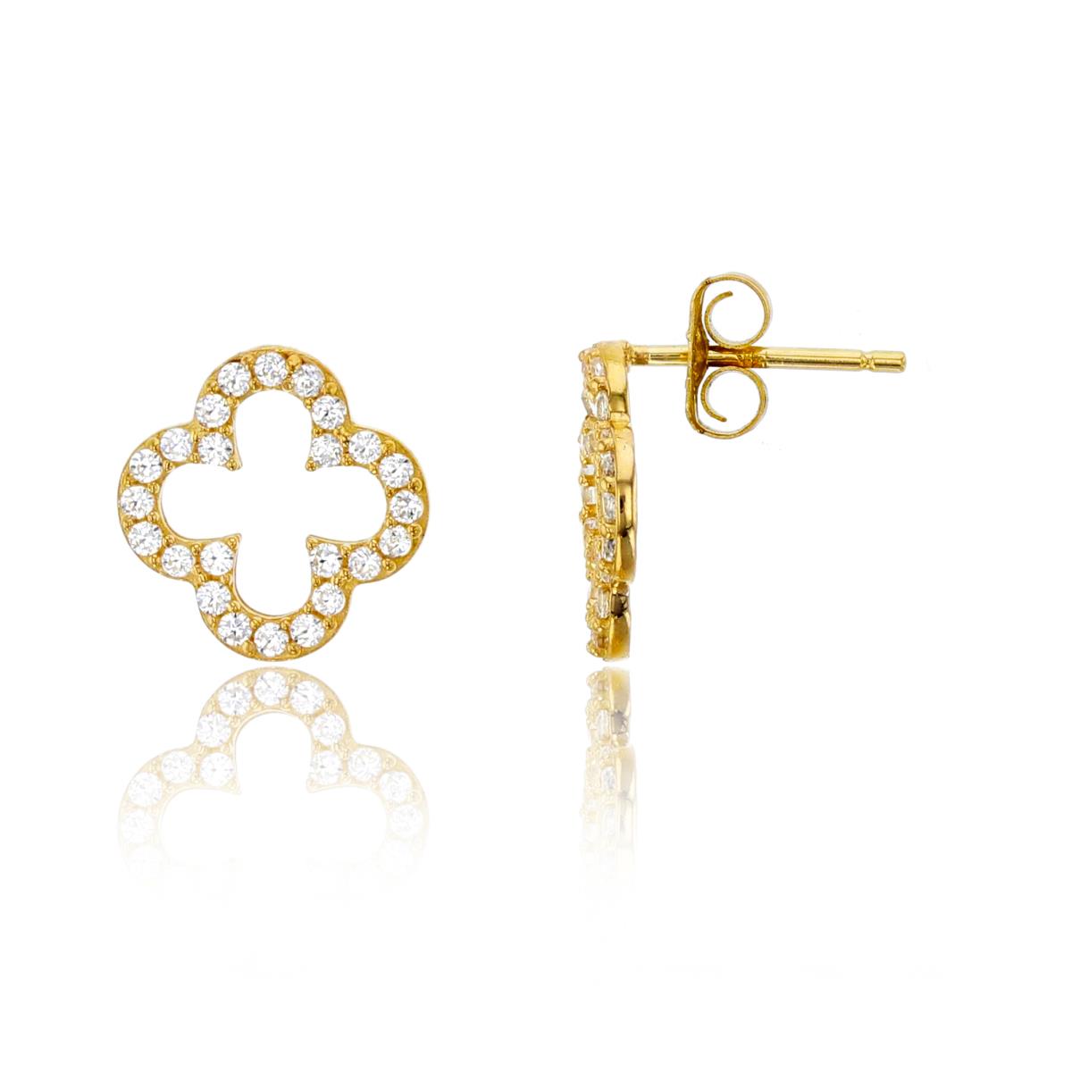 14K Yellow Gold Rnd CZ Open Flower Studs with 4.5mm Clutch