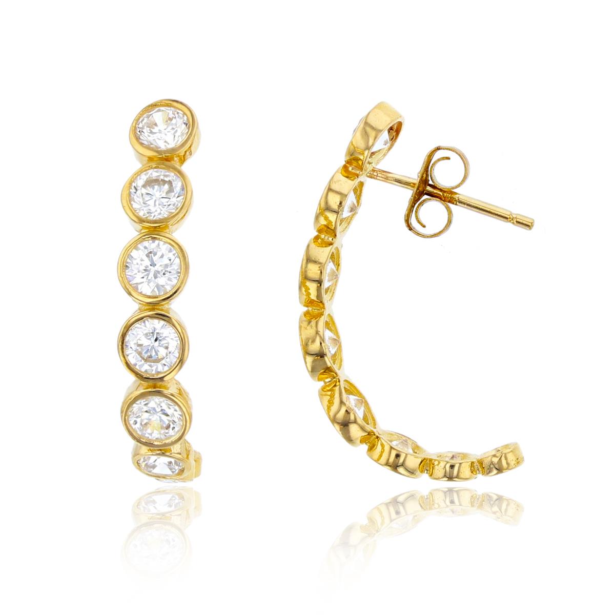 14K Yellow Gold Yellow Rnd CZ Graduated Bezel Row J-Hoop Earring with 4.5mm Clutch