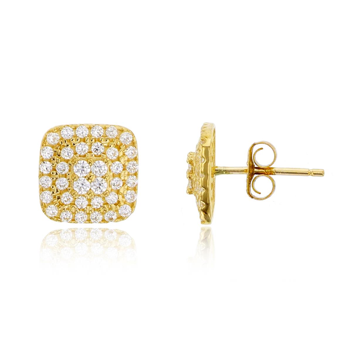 14K Yellow Gold Rnd CZ Micropave Cushion Studs with 4.5mm Clutch