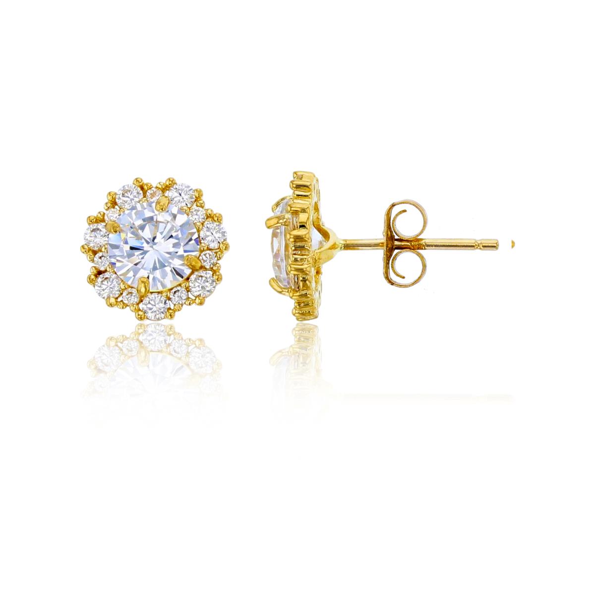 14K Yellow Gold 5mm Rnd CZ Flower Studs with 4.5mm Clutch