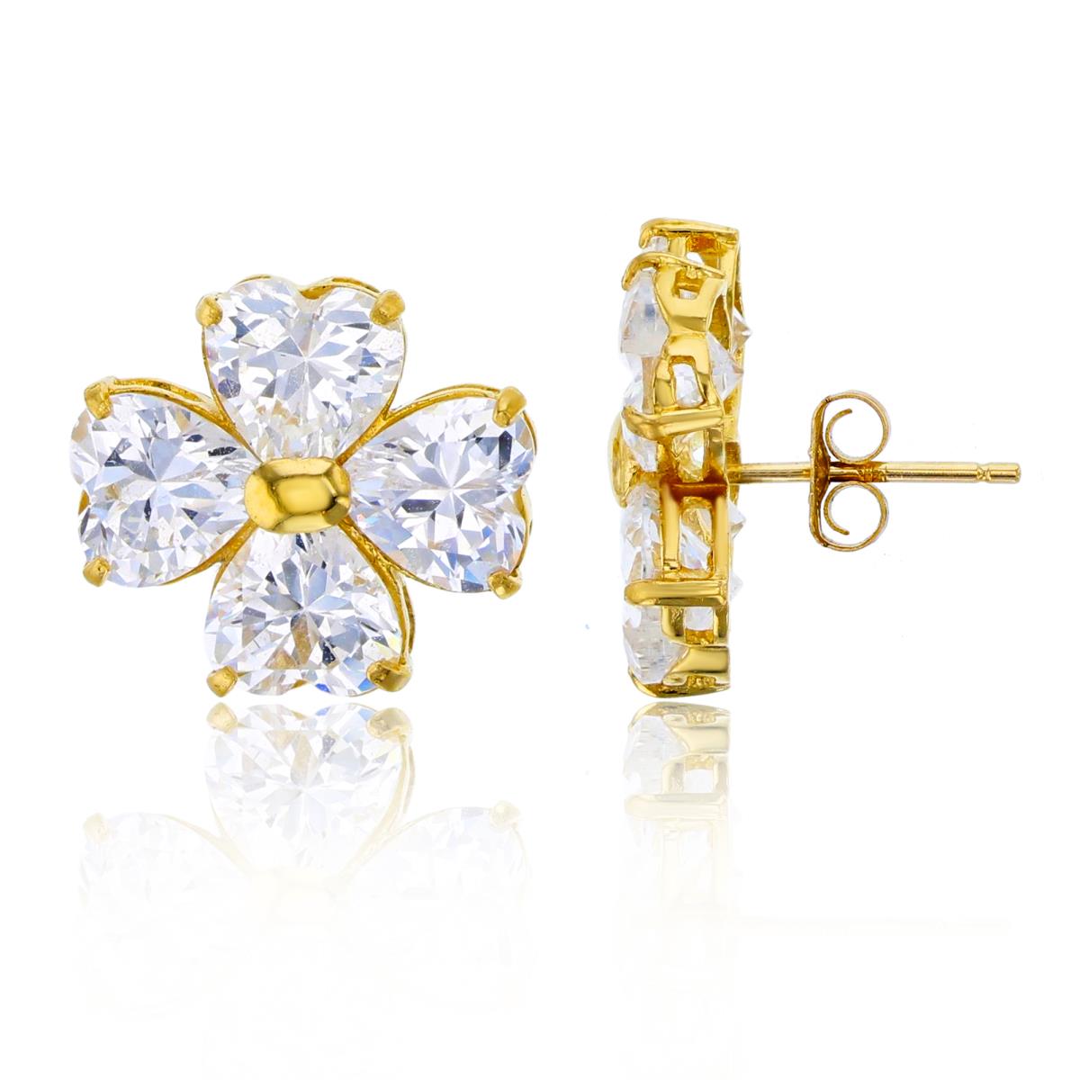 14K Yellow Gold 6mm HS CZ Flower Stud Earring with 4.5mm Clutch