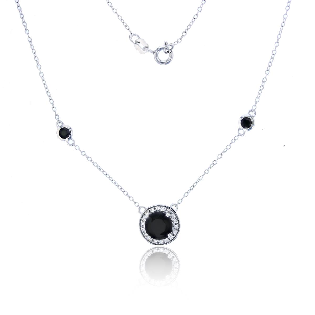 Sterling Silver Rhodium 7mm/3mm Onyx & Cr. White Sapphire Station Necklace