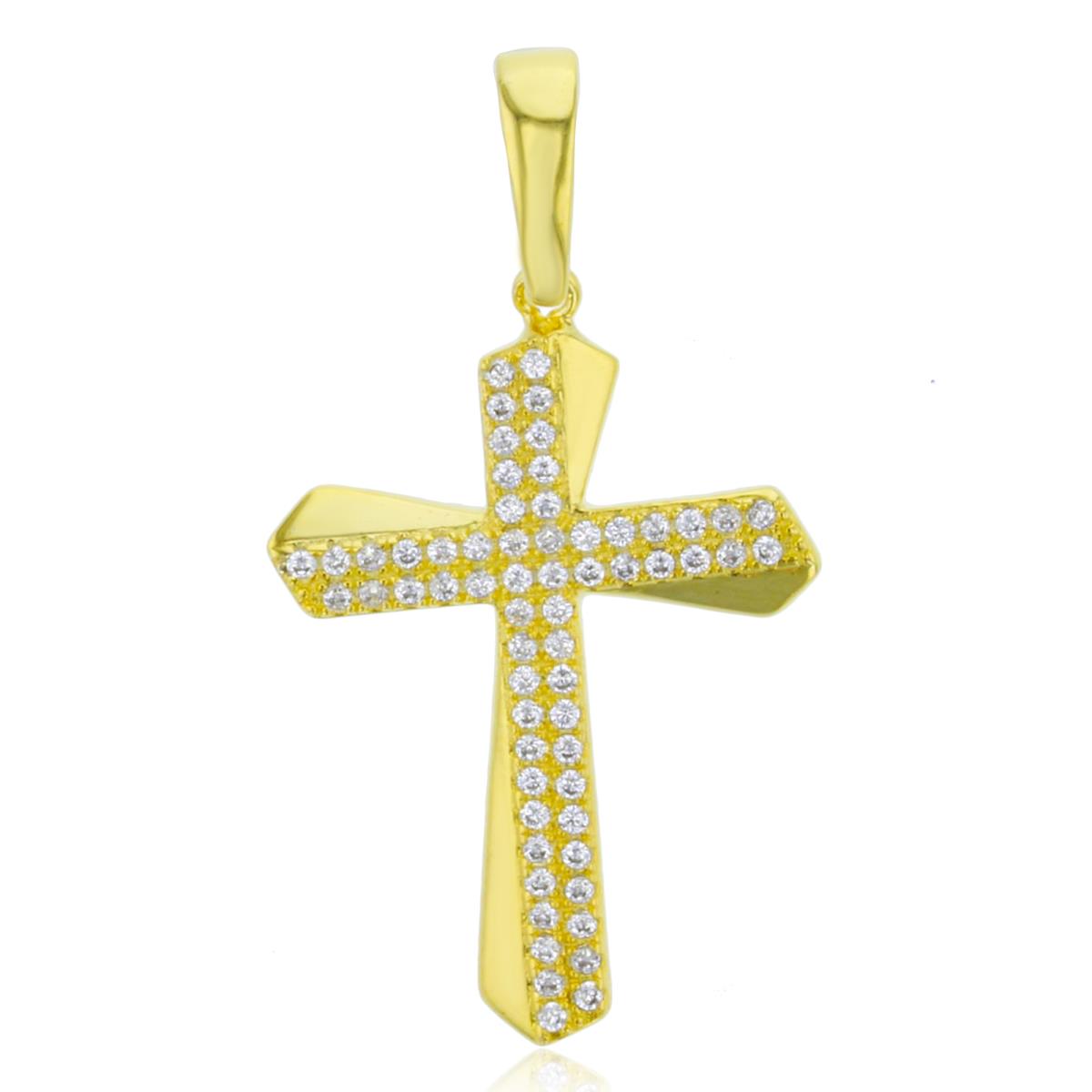 Sterling Silver Yellow Polished Micropave Cross Dangling Pendant