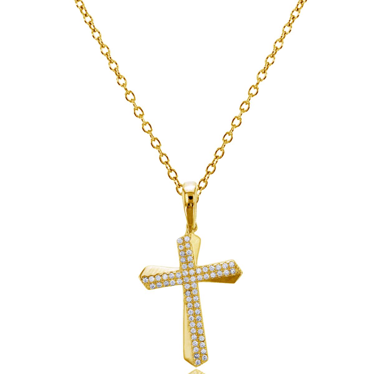 Sterling Silver Yellow Polished Micropave Cross 18" Necklace