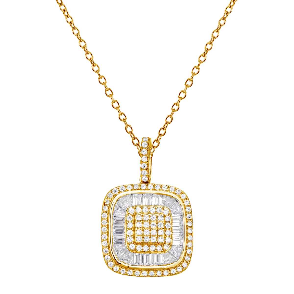 Sterling Silver Yellow Micropave Round & Baguette Cushion 18"  Necklace