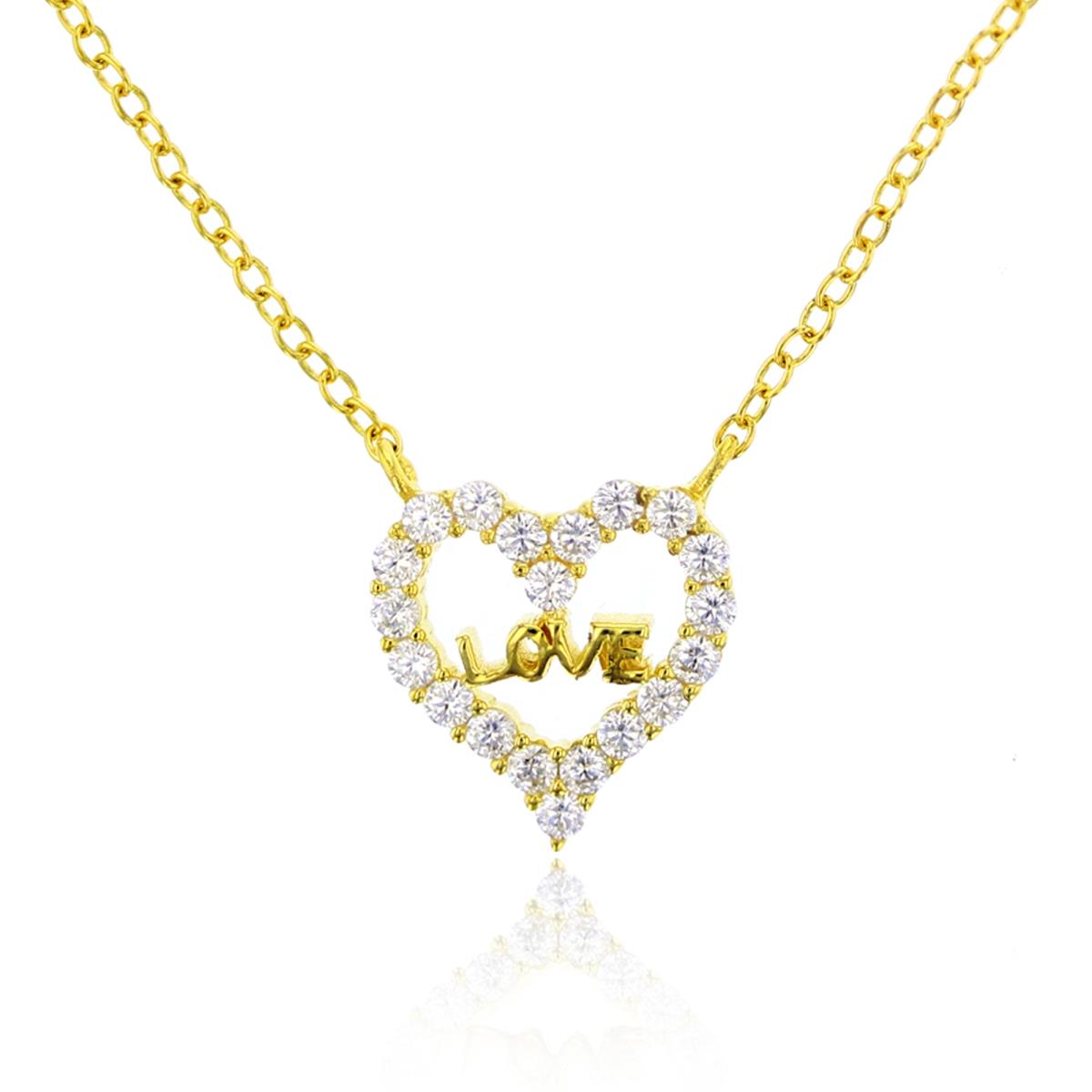Sterling Silver Yellow Paved Heart "Love" 18" Necklace