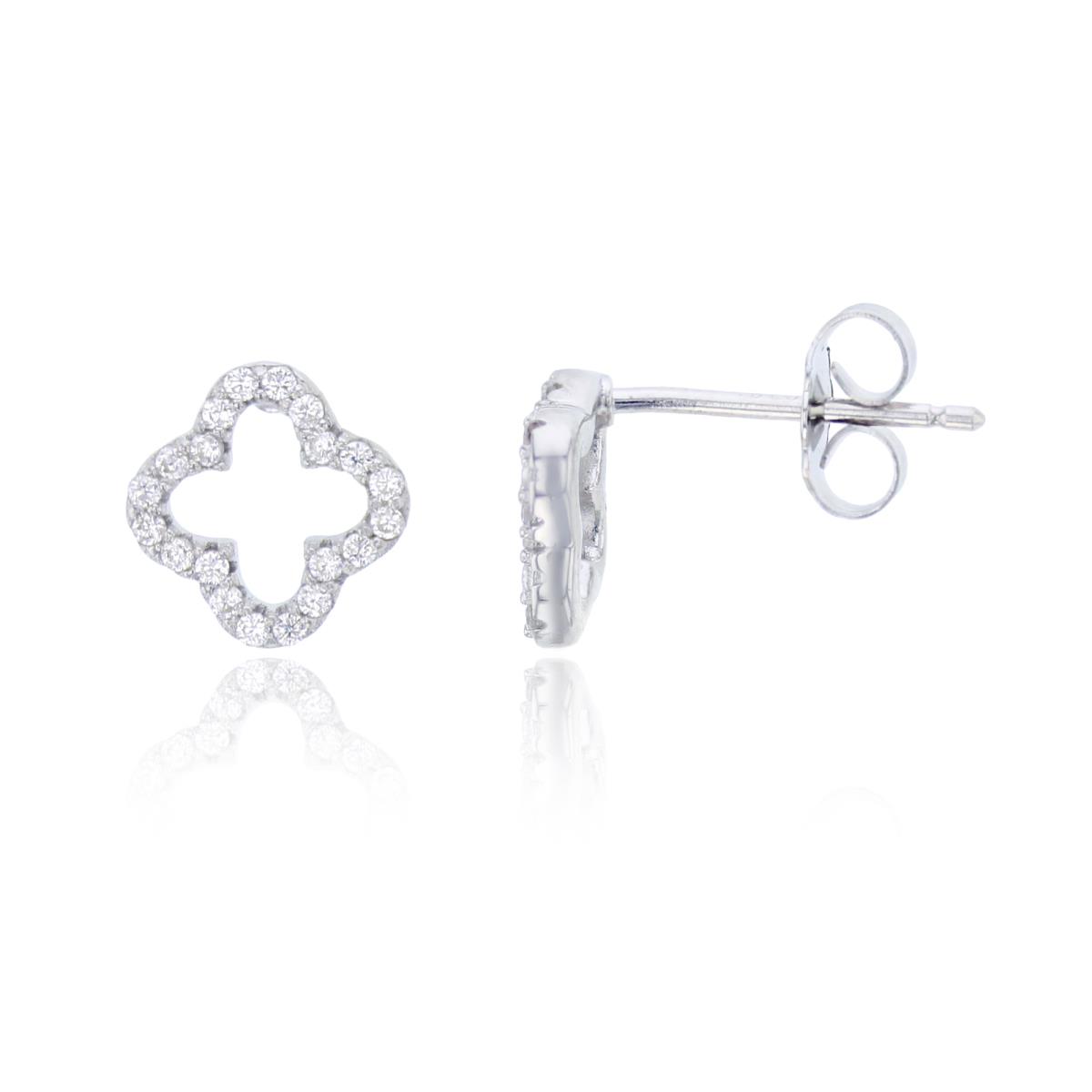 Sterling Silver Rhodium Paved Open Clover Stud Earring