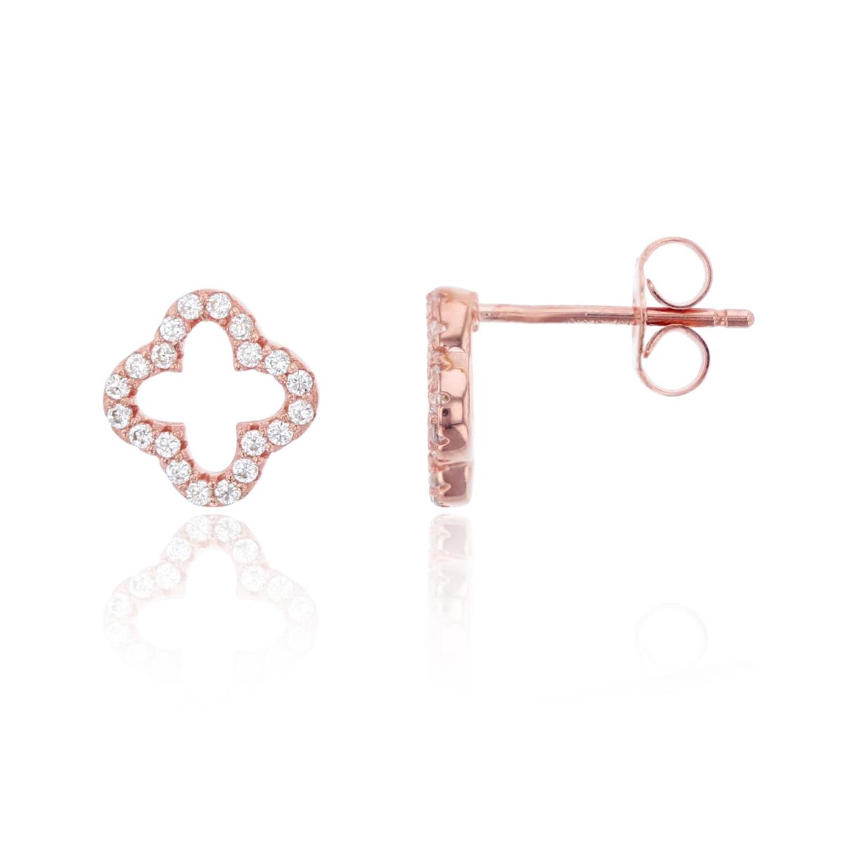 Sterling Silver Rose Paved Open Clover Stud Earring