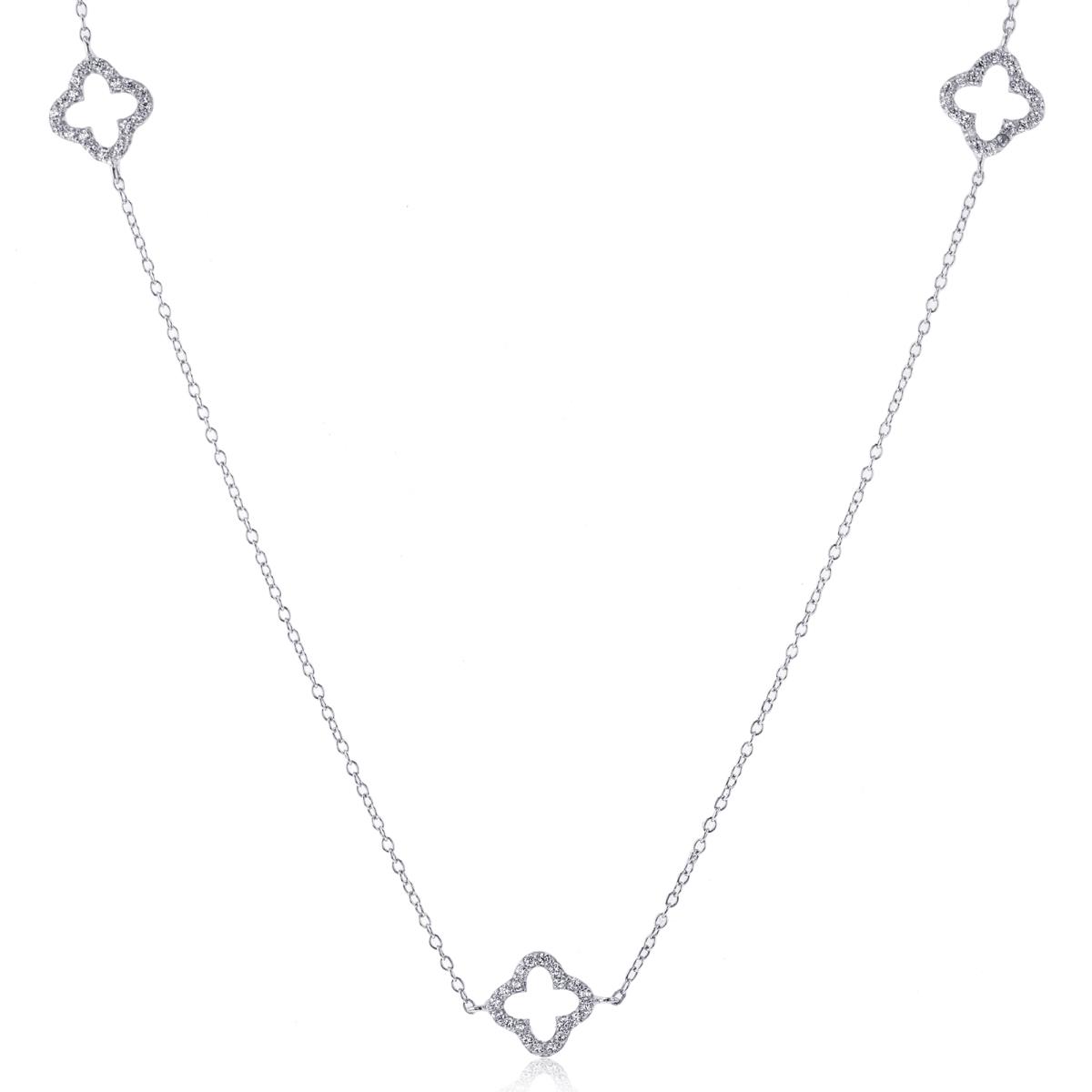 Sterling Silver Rhodium Open Clover Station 22"+2" Necklace