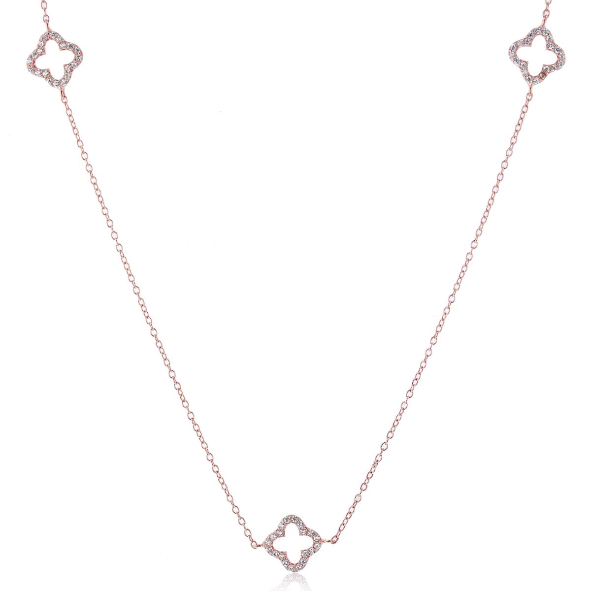 Sterling Silver Rose 1-Micron Open Clover Station 22"+2" Necklace