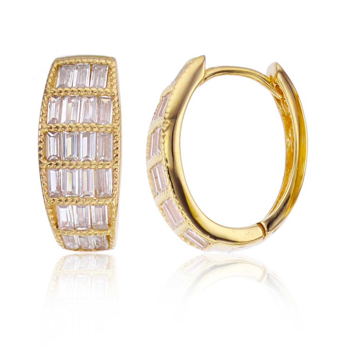 Sterling Silver 1Micron Yellow Gold SB White CZ Textured Channel Rows 19X8mm Huggie Earring