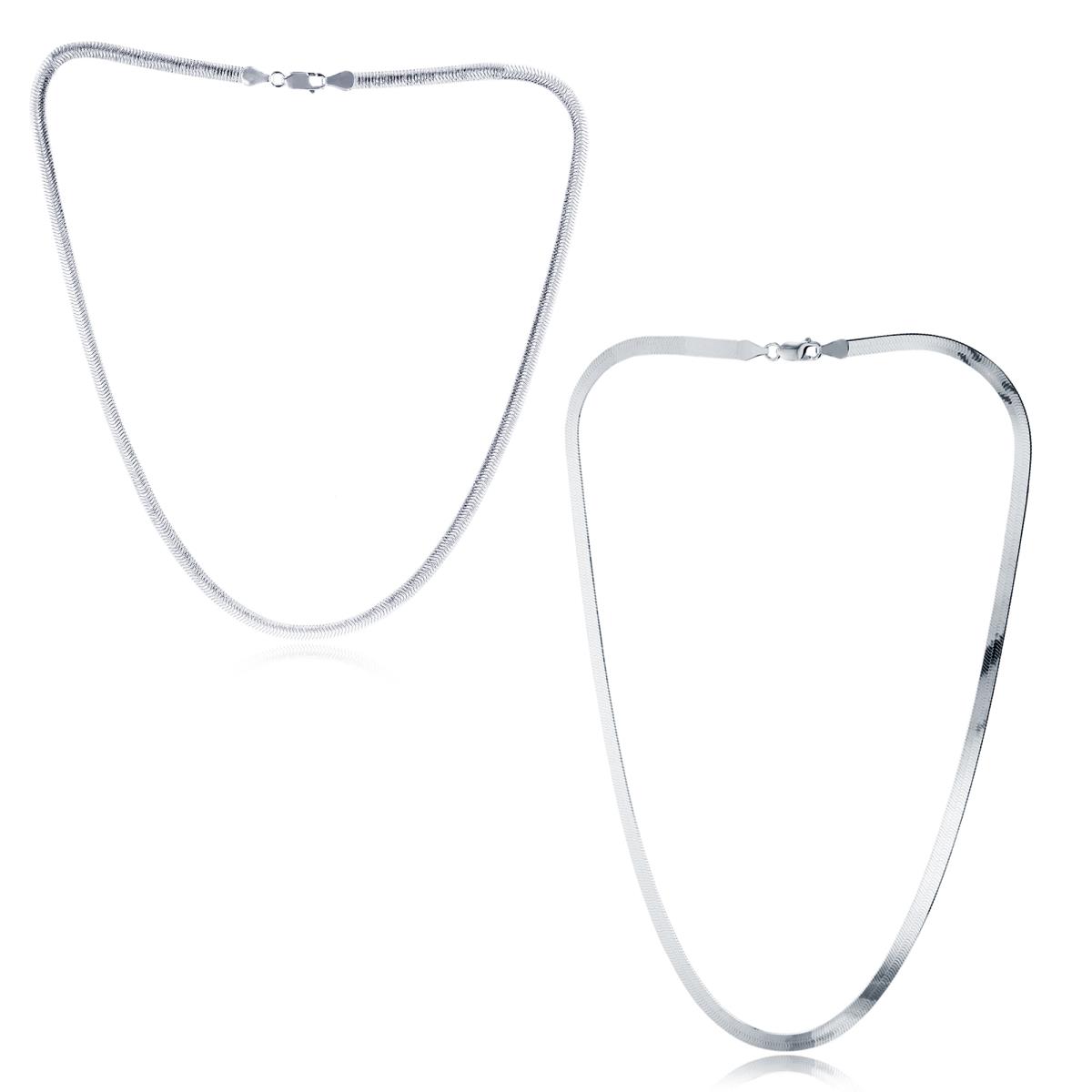 Sterling Silver Silver Plated E-Coated Hollow & Magic Herringbone 18" Chain Set Of 2